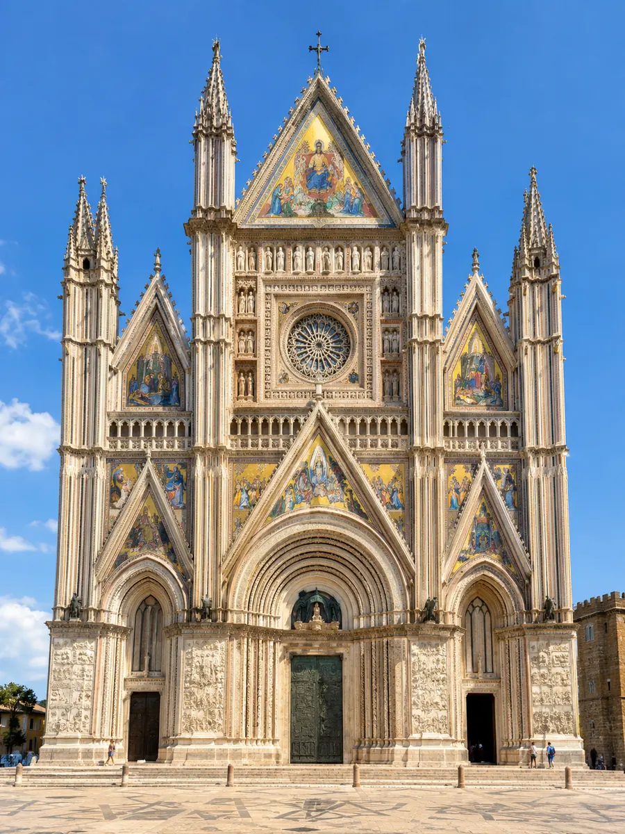 La fachada de mosaicos dorados de la catedral de Orvieto